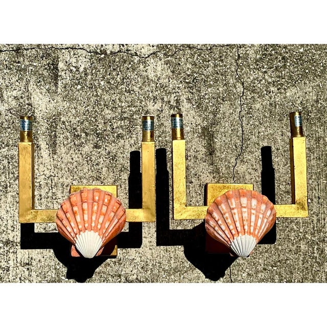 Vintage Shell and Metal Wall Sconces - a Pair For Sale - Image 12 of 12