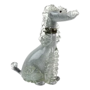 Murano Barbini Label Vintage Gray Black Gold Flecks Italian Art Glass Poodle Puppy Dog Figure Sculpture