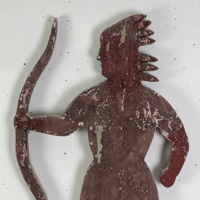 Epic 19th Century Indian Chief Trade Sign, Carved Wood in Painted Salmon Color For Sale - Image 11 of 14