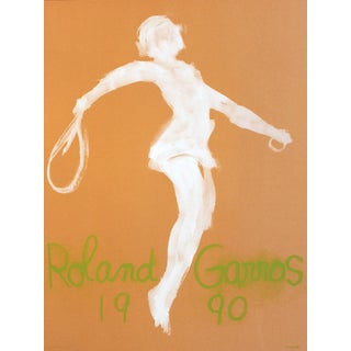 1990 Claude Garache 'Roland Garros French Open' Modernism Brown, Green, White france Lithograph For Sale