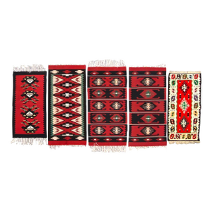 1960's Danish Wool Handloomed Small Wall Tapestries- Set of Five