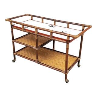 1960s Mid-Century Attributed to ~ John Wisner Tile Top Bar Cart for Ficks Reed For Sale