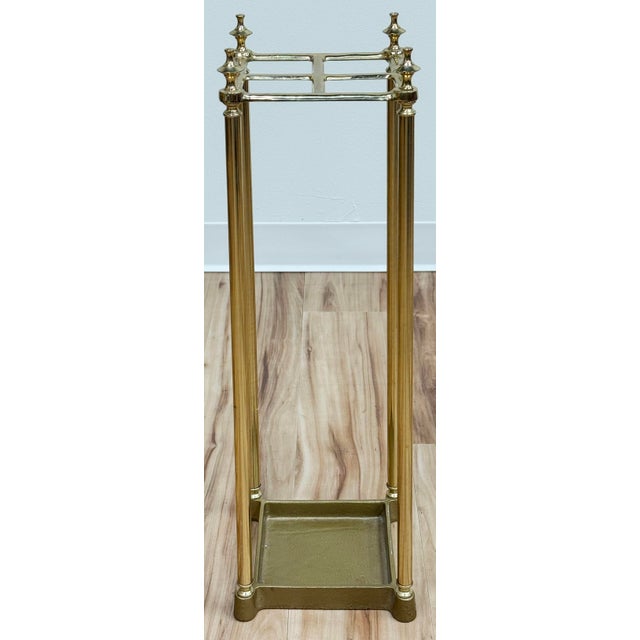 Vintage English Style Brass and Cast Iron Four Post Umbrella Stand For Sale - Image 4 of 7