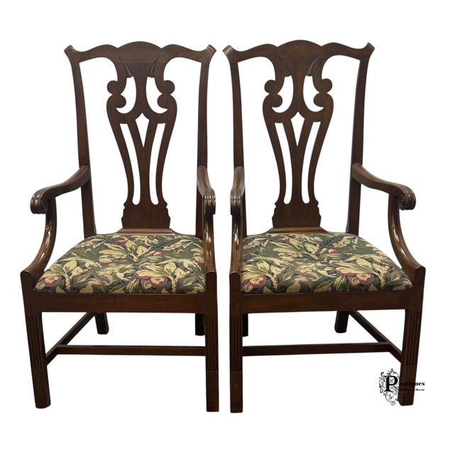 Vintage Pair of Traditional Chippendale Style Accent / Dining Arm Chairs by Kittinger featuring High Quality Mahogany...