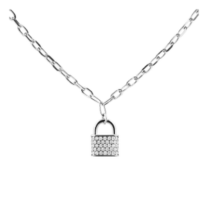 .925 Sterling Silver 1/4 Cttw Diamond Lock 16" Pendant Necklace with Paperclip Chain (H-I Color, SI2-I1 Clarity)