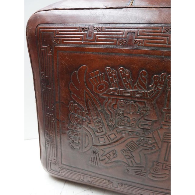 Textile Square Saddle Leather Ottoman by Angel Pazmino, 1970s For Sale - Image 7 of 13