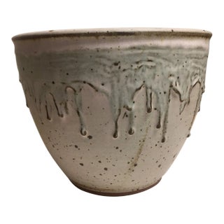 Late 20th Century Cream Drip Glaze Studio Pottery Bowl For Sale