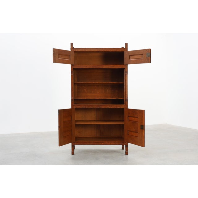 Antique Dutch Jugendstil Oak Cabinet with Open Shelf Section, 1890s For Sale - Image 3 of 17