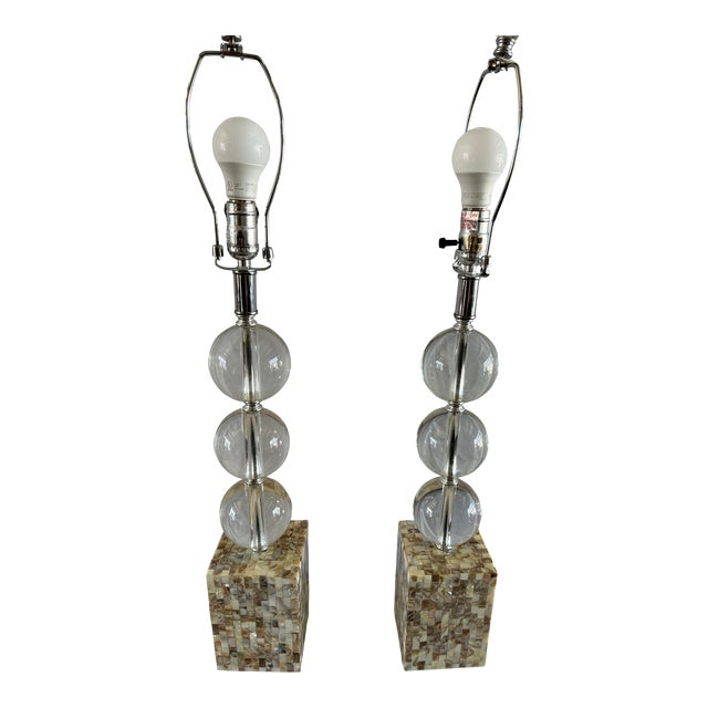 1990s Crystal Stacked Ball Table Lamps - a Pair For Sale