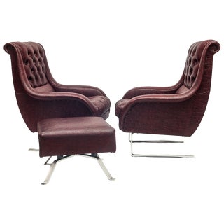 Varam Armchairs with Ottoman, 1950s, Set of 3 For Sale