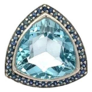 Bohemian Topaz & Sapphire Trillion Cut Cocktail Ring Size 8 For Sale