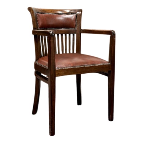 English Desk Chair in Leather and Teak For Sale