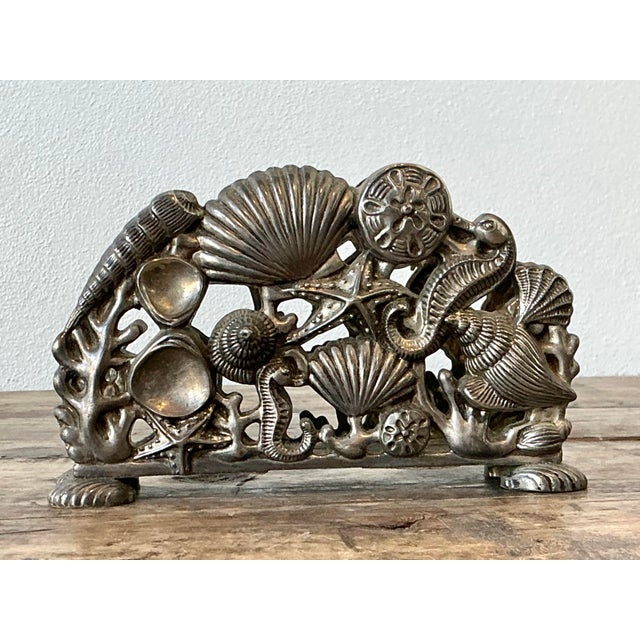 Vintage Coastal Cast Metal Undersea Napkin Holder For Sale - Image 4 of 12