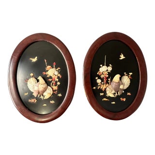 Antique Japanese Shibayama Mother of Pearl & Bone Bird Panels For Sale