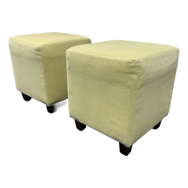Ballard Designs Mohair Ottomans, Pair For Sale