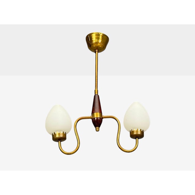 Swedish Modern, Pendant Light, Wood, Brass, Glass, 1960s For Sale - Image 4 of 9