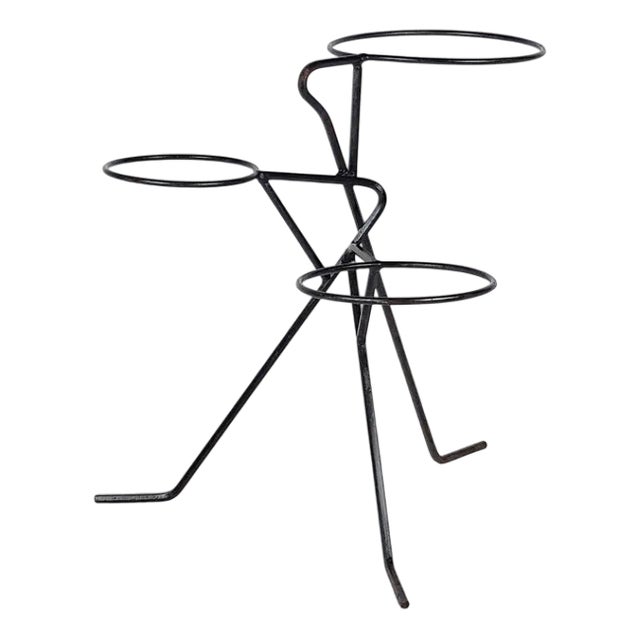 Mid-Century Black Metal Rod Plant Stand, 1950s For Sale
