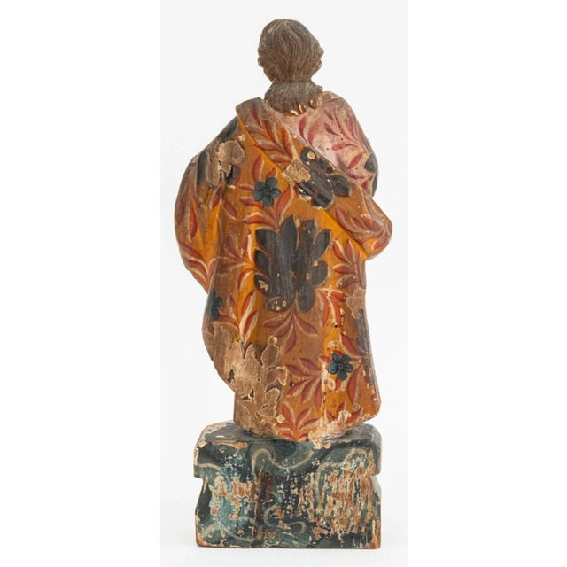 19th Century Standing Saint Painted & Carved Wood Sculpture For Sale - Image 5 of 6