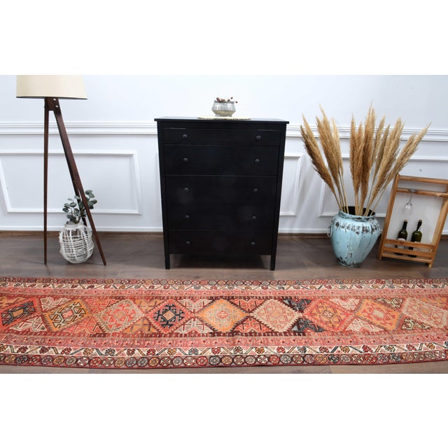 1970s Vintage Handmade Wool Cotton Orange Runner Rug For Sale - Image 11 of 11
