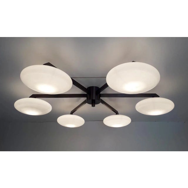 Metal Sei Satin Black Nickel Gray Glass Flush Mount by Fabio Ltd For Sale - Image 7 of 7