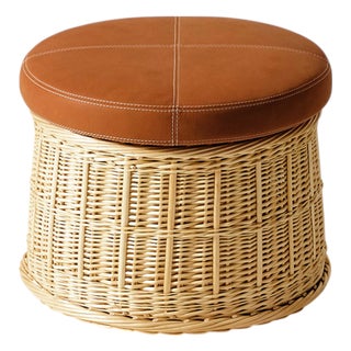 Hotte Rattan and Leather Pouf by Philippe Starck for Cassina For Sale