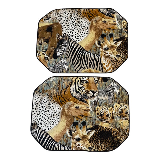 1970s Safari Tropical Zebra Textile Placemats - a Pair For Sale