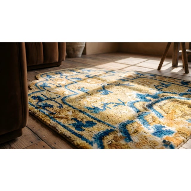 1880s Goldenord Medallion Qing Antique Chinese Ningxia Rug 2'0" X 2'0" Knotted Wool Carpet For Sale - Image 12 of 13