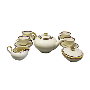 German White, Blue and Gold Porcelain Tea Set/Coffee Set, 1950s, Set of 11
