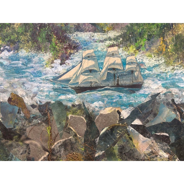 Sculpture Materials Vintage Mixed Media Seascape Painting, Framed For Sale - Image 7 of 8