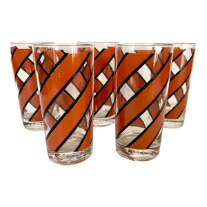 Georges Briard Orange Striped Glasses - Set of 5
