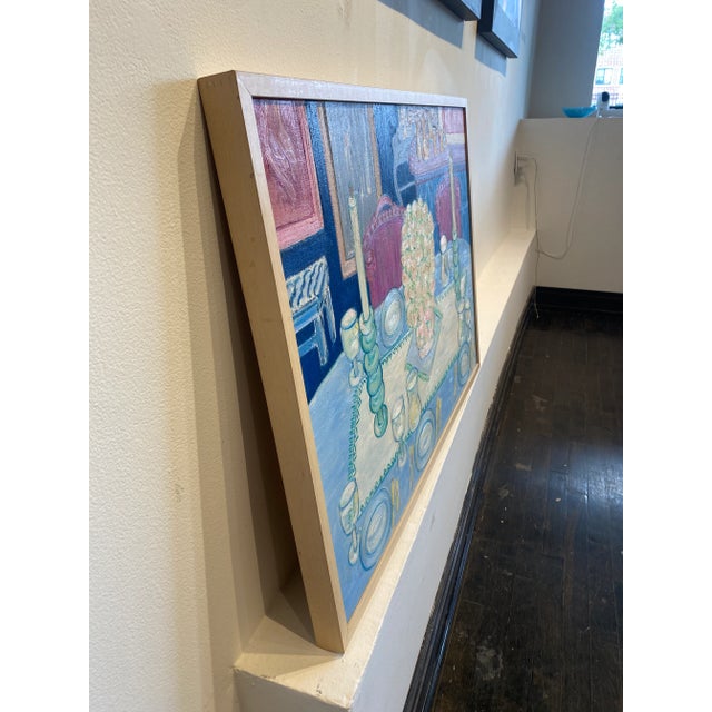 1960s Vintage Dining Room Table Still Life Oil Painting by Molly Schiff, Framed For Sale - Image 4 of 4