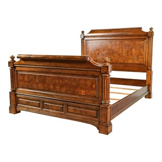 Ethan Allen French Louis Philippe Burl Wood Queen Size Bed For Sale