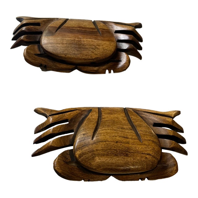 Pair of Vintage Hand Carved Crabs For Sale