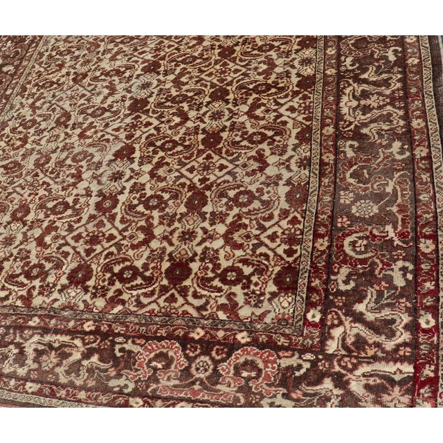 Maroon Antique Turkish Sivas Rug With Tan Background and Maroon, Eggplant, Brown Color For Sale - Image 8 of 13