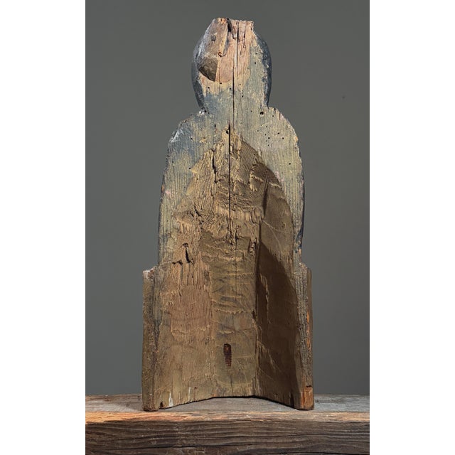 Antique Large 19th C. Spanish Folk Art Polychrome Virgin Mary Santos Sculpture For Sale - Image 4 of 12