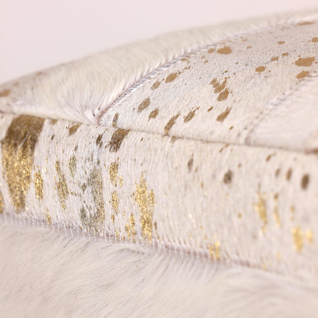 Handmade Tricolor Cowhide Pouf - 18x18x18 in Genuine Leather Square Ottoman For Sale - Image 10 of 11