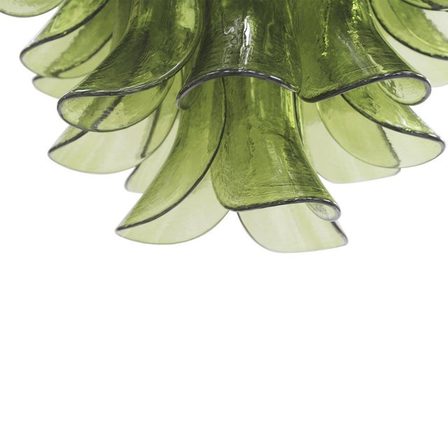 Green Murano Glass Petal Chandelier with Gold-Toned Support, Italy, 1999 For Sale - Image 4 of 11