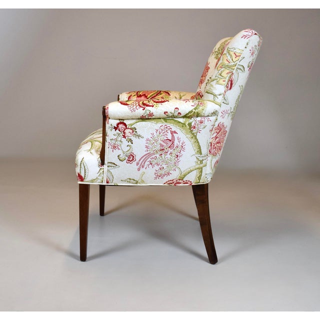 1940s Carved Mahogany Regency Style Lounge Accent Chair, Floral Upholstery, Usa, 1940's For Sale - Image 5 of 15