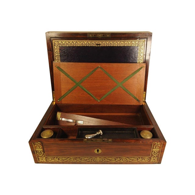 Regency Brass-Trimmed Rosewood Writing Slope with Stationery from Wells & Lambe, Set of 6 For Sale - Image 11 of 16