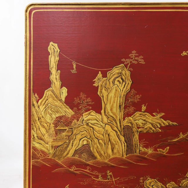 Pair of Vintage Chinoiserie Red Lacquer Side Tables With Faux Bamboo Legs For Sale - Image 13 of 18
