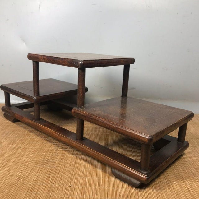 Brown Vintage Chinese Huali Rosewood "Staggered" Tabletop Display Stand (Curio Shelf) For Sale - Image 8 of 9