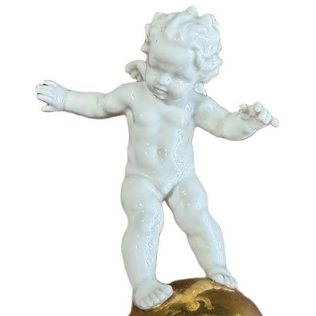 Hutscheneruther Vintage 40s Hutschenreuther Karl Tutter Putto Cherub on Gold Sphere Figurine For Sale - Image 4 of 5