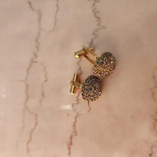 Mid-Century Modern 1960s Christian Dior French Cufflinks Vintage Gold Pavé For Sale - Image 3 of 6