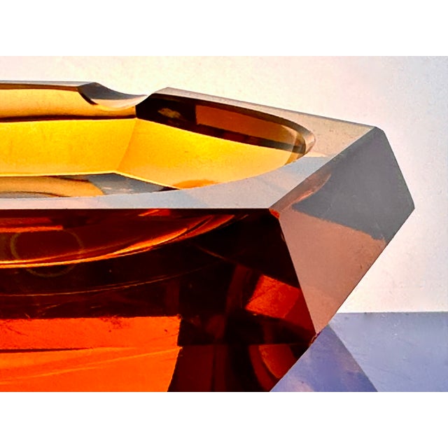 Art Deco Faceted Cut Hexagonal Amber-Colored Crystal Glass Ashtray, Bohemia, Former Czechoslovakia, 1920s For Sale - Image 4 of 13