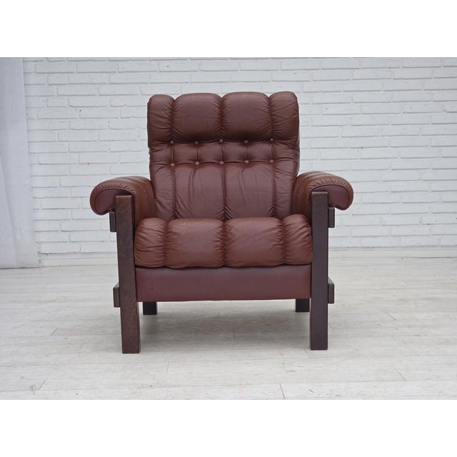 Scandinavian Armchair in Leather and Beech, 1970s For Sale - Image 4 of 18
