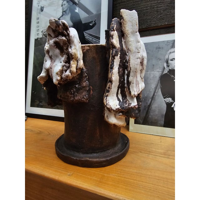 Contemporary Black & White Exceptional Glazed Ceramic Vase For Sale - Image 3 of 12