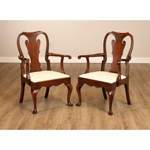 High Quality American Made Pair of Carved Mahogany Armchairs with Upholstered Seats