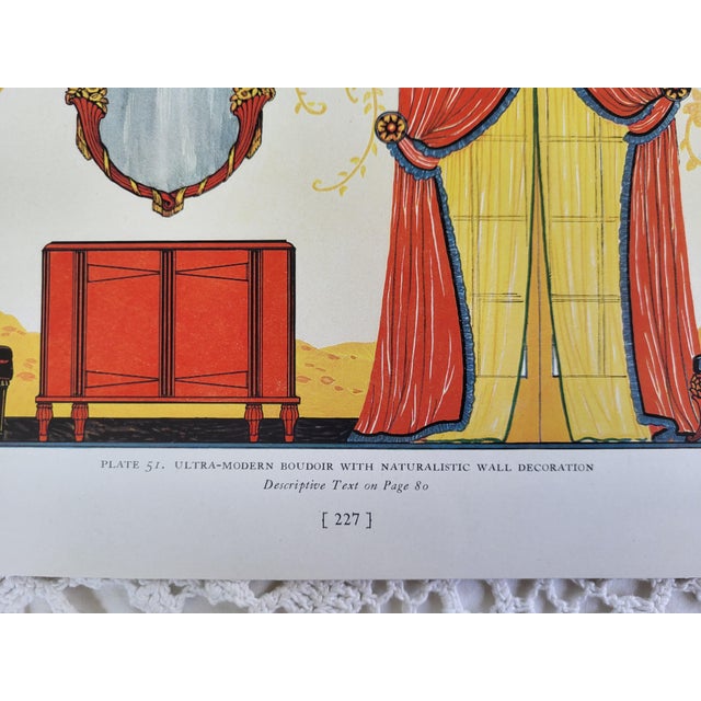 Art Deco 1937 Art Deco Interior Bookplate Print of Decorative Drapes. This Is a Lithograph by Edward Thorne For Sale - Image 3 of 4