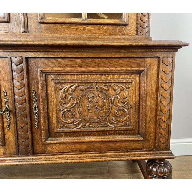 Brown Vintage French Oak Glazed Display Cabinet For Sale - Image 8 of 14