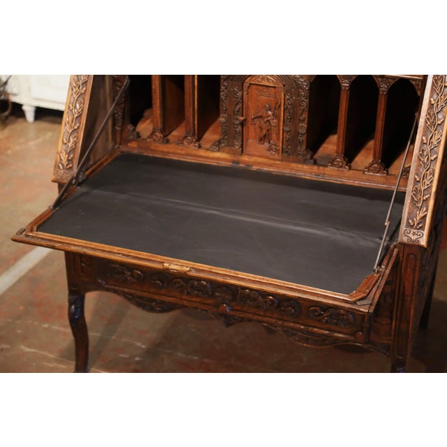 Wood 19th Century French Louis XV Carved Oak Secrétaire With Figural Scenes For Sale - Image 7 of 13